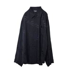 美品 BALENCIAGA オーバーサイズ レーヨン 総柄 シャツ 38 ブラック バレンシアガ KL4BCLPS57