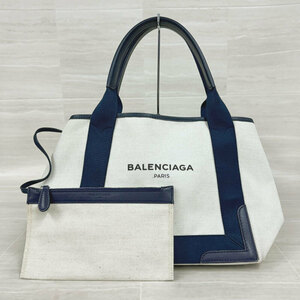 【SB-20】中古　BALENCIAGA バレンシアガ　カバス S　トートバッグ　肩掛け ショルダーバッグ　ポーチ付き　ネイビー　イタリア製　