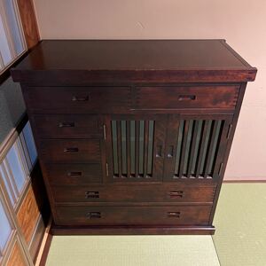 中古＊旭川家具　樺材の色合いが美しいチェスト　北樹シリーズ　収納棚 昭和レトロ　和光 帳場箪笥 北樹　９０K 天然木