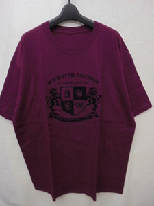 【KCM】ful-57★古着・中古★メンズ　半袖Tシャツ 『ROCKSTAR ANTHEM　UNDERGROUND KINGDOM』　エンジ　身幅約60cm　XL相当