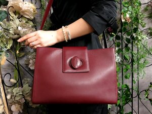 超美品●Cartier カルティエ●マスト●ロゴ型押し●ターンロック●カーフ レザー 本革●ショルダー バッグ●ボルドー●G金具●B5●Js52870