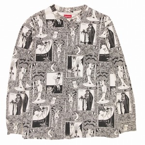 シュプリーム Supreme 18AW Salome L/S Top サロメ Tシャツ カットソー 長袖 ロゴ 総柄 クルーネック M ホワイト ブラック メンズ