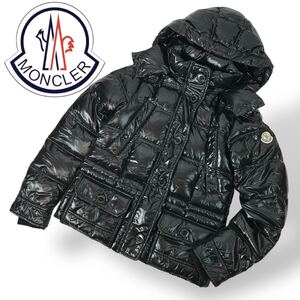 u24 国内正規品 MONCLER モンクレール ダウンジャケット ブラック 光沢 ナイロン100% size00 AIGUILLE 45383 フード付き レディース 良品