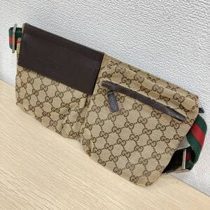 GUCCI グッチ 28566 GGキャンバス ショルダーバッグ ボディバッグ ウエストバッグ レザー ブラウン