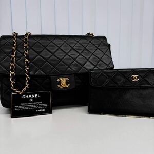 CHANEL シャネル ラムスキン マトラッセ ポーチ付き　チェーンショルダーバッグ　ブラック　ゴールド金具 ヴィンテージ シールカード有