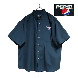 良品 BlueGeneration 半袖ワークシャツ size XL オーバーサイズ ネイビー ゆうパケットポスト 胸 ロゴ 刺繍 PEPSI 古着 洗濯 プレス済 ｃ73