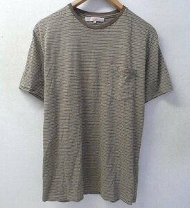 ◆BEAMS ビームス ポケット付き 細　ボーダー Tシャツ サイズL　茶系　使用感あり