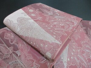 1円 良品 正絹 開き名古屋帯 和装 和服 オリエンタル更紗 裂取 花唐草 草花 全通柄 八寸帯 長さ373cm【夢職】★★★