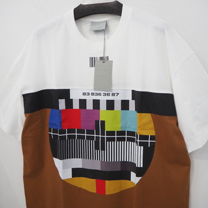 新品 定価88000円 ヴェトモン VTMNTS 切替 NO SIGNAL TV Tシャツ 白 ホワイト 茶 ブラウン メンズ XL 2XL サイズ VETEMENTS デザイン 23ss