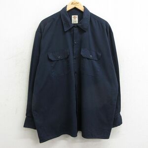 XL/古着 ディッキーズ Dickies 長袖 ワーク シャツ メンズ 大きいサイズ 紺 ネイビー 24feb03 中古 トップス