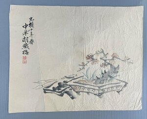 【洛座】【模写】胡鉄梅 光緒十年春 梅盆栽図 中国画家 捲り ＜田能村竹田書画儒者南画中国◆319-20