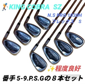 【程度良好なアイアン8本セット・送料無料】キングコブラSZ　KING COBRA SZ　アイアン８本セット　N.S PRO 1030H　フレックスS　5-9.P.S.G