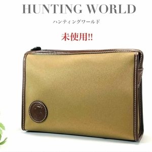 未使用 HUNTING WORLD ハンティングワールド セカンドバッグ クラッチバッグ ダブルジップ ビジネス ロゴ ブランド 男女兼用