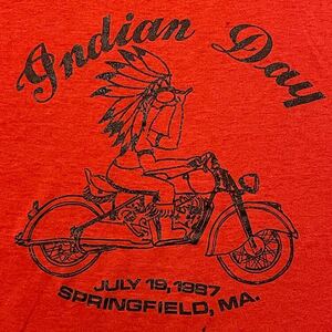 80s インディアンモーターサイクル ビンテージ Tシャツ チーフスカウト Indian Motorcycle Day 1987 SCREEN STARS(赤,XLサイズ)ハーレー