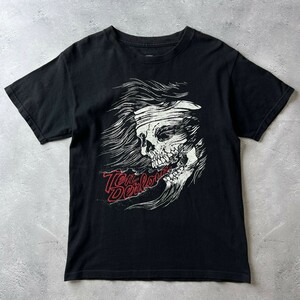 名作 TENDERLOIN テンダーロイン / スカル グラフィック フライングホイール クルーネック 半袖 Tシャツ / メンズ S 黒 ブラック バイカー