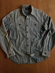 RRL インディゴストライプワークシャツ S 天然インディゴ ディストレスト加工 近年モデル(ラルフローレン