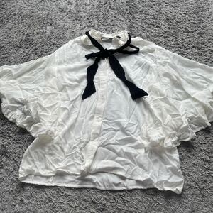 zara womanネックリボンフレア袖ブラウス白M☆used3