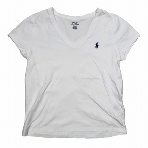 ポロ ラルフローレン POLO RALPH LAUREN Vネック ポニーロゴ刺? Tシャツ カットソー トップス 半袖 白 ホワイト サイズM レディース