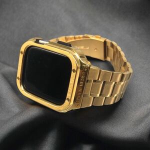 Aゴールド★アップルウォッチバンド ステンレス カバー　Apple Watch ケース 44mm 45mm メンズ　レディース