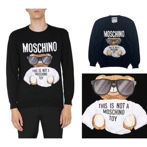 新品■定価11万円■モスキーノ■ゴージャスな刺繍テディベア柄プルオーバーニット■MOSCHINO■ブラック■セーター■メンズ■イタリア製