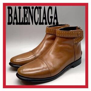 レディース BALENCIAGA [バレンシアガ] ショートブーツ スタッズ クロスベルト バックジップ レザー ブラウン 37 革靴 シューズ イタリア製