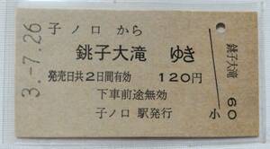 JRバス東北　子ノ口　から　銚子大滝　ゆき　子ノ口駅発行 JR東日本 A型硬券乗車券 JR東青地紋 未使用券