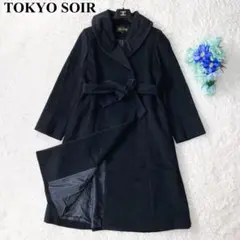 美品❤️TOKYO SOIR 東京ソワール　ロングコート　ベルト　黒　アンゴラ