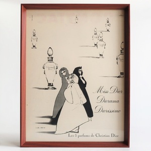 Christian Dior クリスチャンディオール 1960年 ルネ・グリュオ Rene Gruau フランス ヴィンテージ 広告 額装品 ポスター 稀少