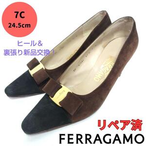 フェラガモ【Ferragamo】スエード ヴァラ リボン パンプス