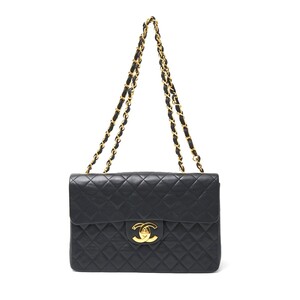 CHANEL シャネル デカマトラッセ 34 3番台 ダブルチェーン ショルダーバッグ ラムスキン ブラック×ゴールド金具 ココマーク レディース