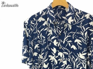 arohawaii86◆AH-4263.L【botanical/ネイビー系】半袖シャツ/夏/ヴィンテージ/アロハシャツ/柄シャツ☆1スタ☆１円スタート☆