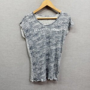 H207 ARMANI EXCHANGE アルマーニエクスチェンジ Tシャツ カットソー ボーダー レーヨン ロゴ プリント グレー ホワイト S マーブル