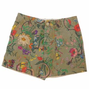 美品 グッチ GUCCI パンツ フローラ ショートパンツ ショーツ 総柄 コットン ボトムス メンズ 32 カーキ cf07oe-rm18f11001