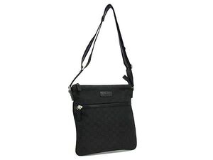 1円 ■美品■ GUCCI グッチ 509639 GG柄 ナイロン×レザー ショルダーバッグ クロスボディ 斜め掛け メンズ レディース ブラック系 FJ2811