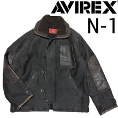 レア■AVIREX■N-1 デッキジャケット レザー 切替 中綿 襟ボア M