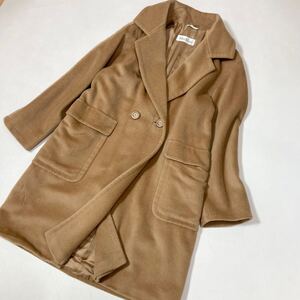 AA マックスマーラ MaxMara 最高級 白タグ 女優襟 ウール カシミヤ ダブル ロングコート イタリア製 40 キャメル ビッグカラー 50107A