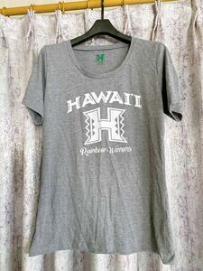 HAWAII ハワイ ハワイ大学 半袖Tシャツ 半袖 Tシャツ 古着 レインボー ワリオ グレー レディース L ハワイアン アロハ ホノルル ロゴ