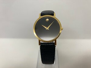 【86】MOVADO モバード 87-45-882 クォーツ QZ 2針 アナログ 腕時計 黒文字盤 ブラック ゴールド ヴィンテージ 中古 不動品