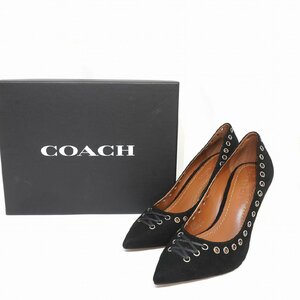 COACH サイズ6C CN23cm EU36.5 Varick Pump G2472 パンチングスタッズ ポインテッドトゥ ハイヒール パンプス スエード レザー I6-206