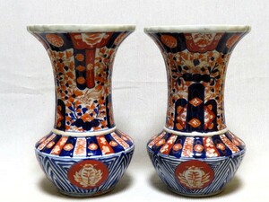 色絵花鳥蝶絵付花瓶一対 高さ約24.5cm 古伊万里 花生 花入 時代