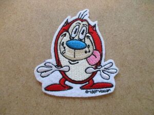 90s レン＆スティンピーThe Ren and Stimpy Showワッペン/ViacomチワワUSAテレビアニメTVグッズ猫ビンテージ キャラ刺繍アップリケ S74