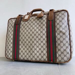  1円 グッチ GUCCI レザー PVC オールドグッチ ヴィンテージ トラベルバッグ 旅行かばん シェリーライン GG 大容量 鍵付き ボストンバッグ