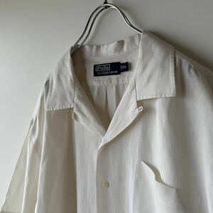 【1円スタート】POLO ポロ ラルフローレン CALDWELL 半袖 シャツ XL ホワイト きなり 白 オープンカラー リネン シルク アロハ ポニー刺繍