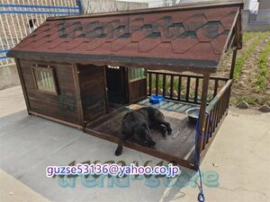 大好評★ ドッグハウス 室外 ドアと窓付きの犬用犬小屋 ホームタウン ドッグハウス テラス 屋外 木製 大型犬用 XL 犬小屋