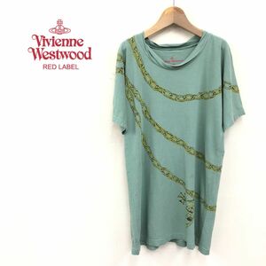 R274-K◆日本製 Vivienne Westwood RED LABEL ヴィヴィアンウエストウッド 半袖Tシャツ◆size2 グリーン チェーン柄 プリント 薄手