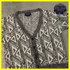 Vintage Cardigans アクリル 総柄 柄ニット グレー XL