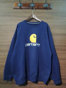 ★ カーハート CARHARTT FR FLAME RESISTANT 難燃 USA製生地 使用 刺繍 ビッグ ロゴ クルーネック スウェット トレーナー L LARGE ネイビー