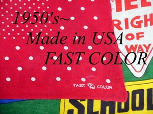 ★下鼻のエレファントマーク入り★Made in USA製FAST COLORファーストカラービンテージコットンプリントバンダナ50s50年代ポルカドット柄赤