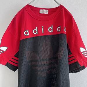 90s デサント製 adidas アディダス Tシャツ 赤×黒 L