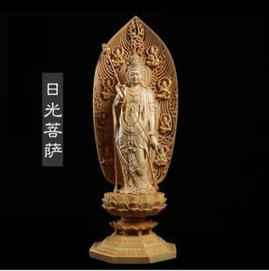 総檜材　仏教工芸品　木彫仏教　精密彫刻　極上品　仏師で仕上げ品　日光観音菩薩立像 高43cm